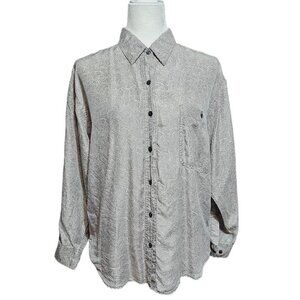 Vintage Whistle gray & white silk button down long sleeve western blouse size S